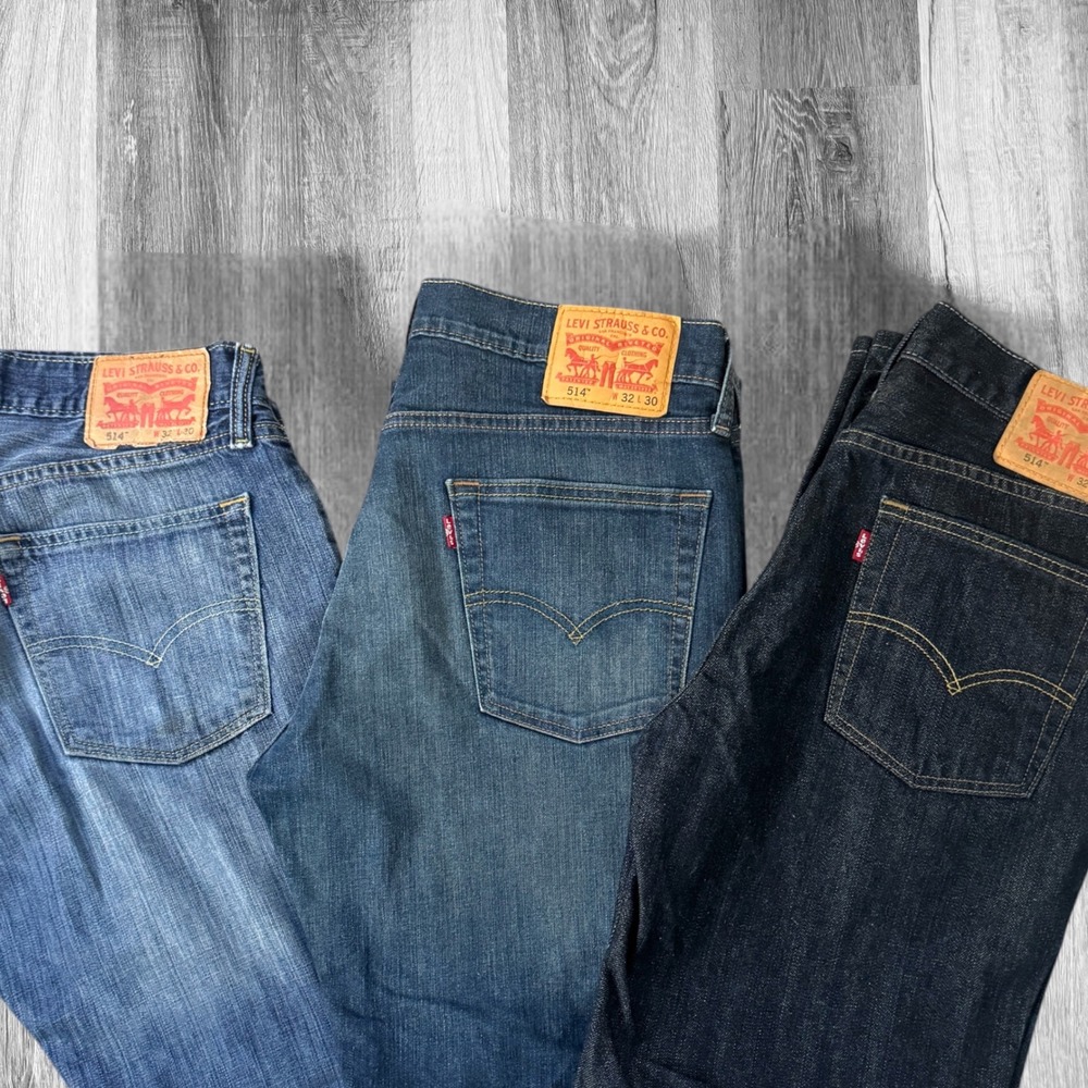 Levi 514 Straight Fit Mens Jeans 32x30 Bundle Lot 3 Pairs Dark Medium Light Wash